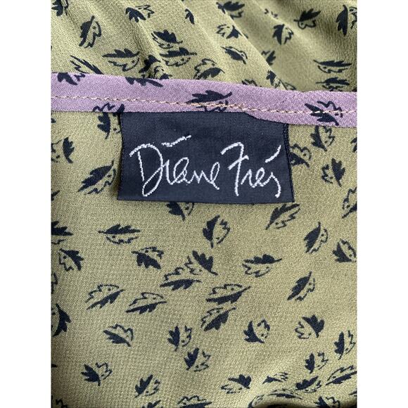 Diane Freis Midi Dress Green Floral Print 3/4Sleeve Round Neck Elastic Waist M L - Picture 6 of 7